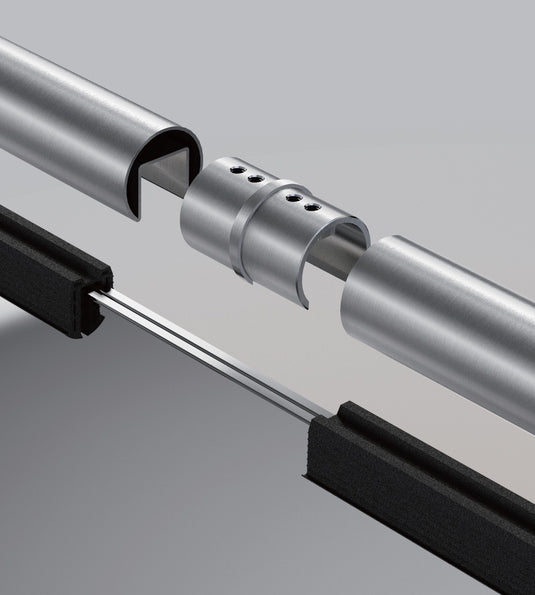 Нипел за ръкохватка ф42,4х1,5мм. с канал за стъкло или LED от неръждаема стомана - Инокс