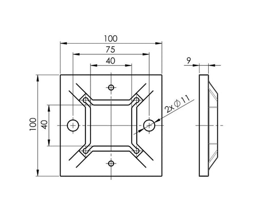 Подов фланец за профил (колонка) 40х40мм. (100х100мм.) - Инокс