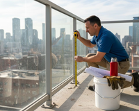 Manager inspecting stainless steel railing installation