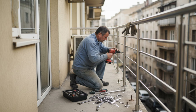 Поставяне на парапет от неръждаема стомана на балкона