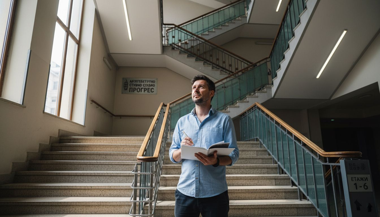 Архитект разглежда шест различни вида парапети за стълбища