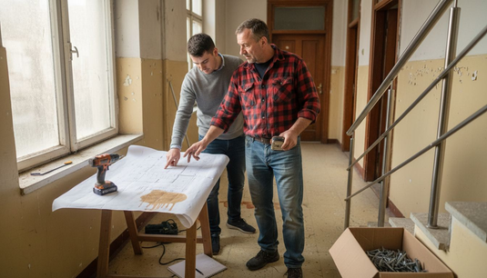 Contractor discussing renovation railing installation