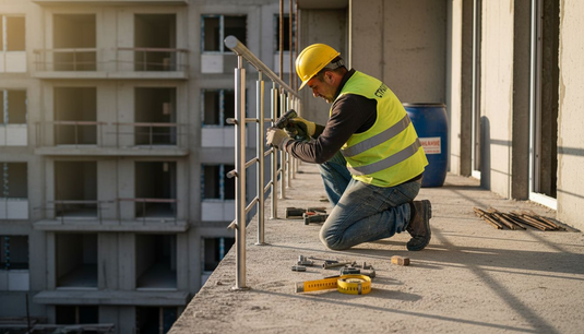 Майстор монтира иноксов парапет на балкона.