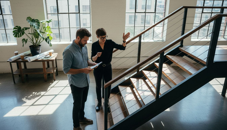 Modern apartment interior with diverse railing styles
