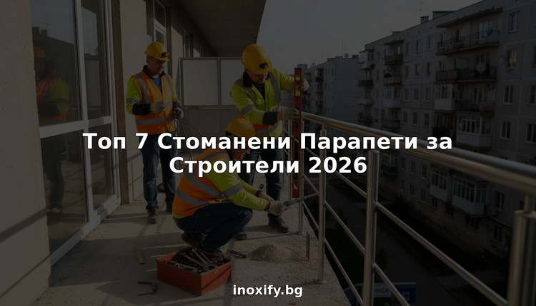 Строителни работници монтират метални парапети на балконите.