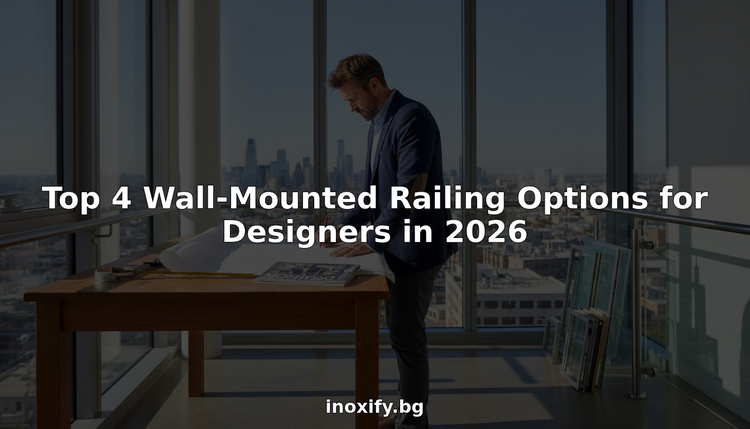 Designer with wall-mounted railing samples in office