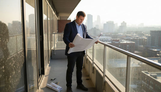 Supervisor inspecting custom stainless steel balcony railing