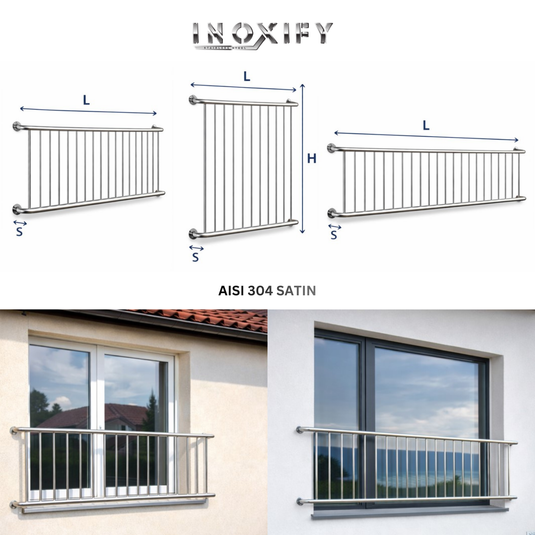 Иноксов френски парапет с вертикали (Juliet balcony) INOXIFY