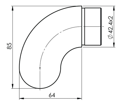 Извит накрайник на 90° - заоблен за тръба ф42,4х2мм. - Инокс