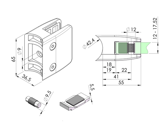 glass-clamp-rect-65x55-erosan-f42 чертеж